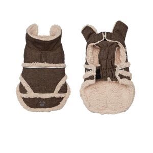 Hip Doggie Herringbone-Shearling Dog Jacket, Brown, X-Small